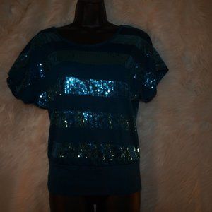 Blue Blouse with Sparkly Stripes Size M BY MOTIVE